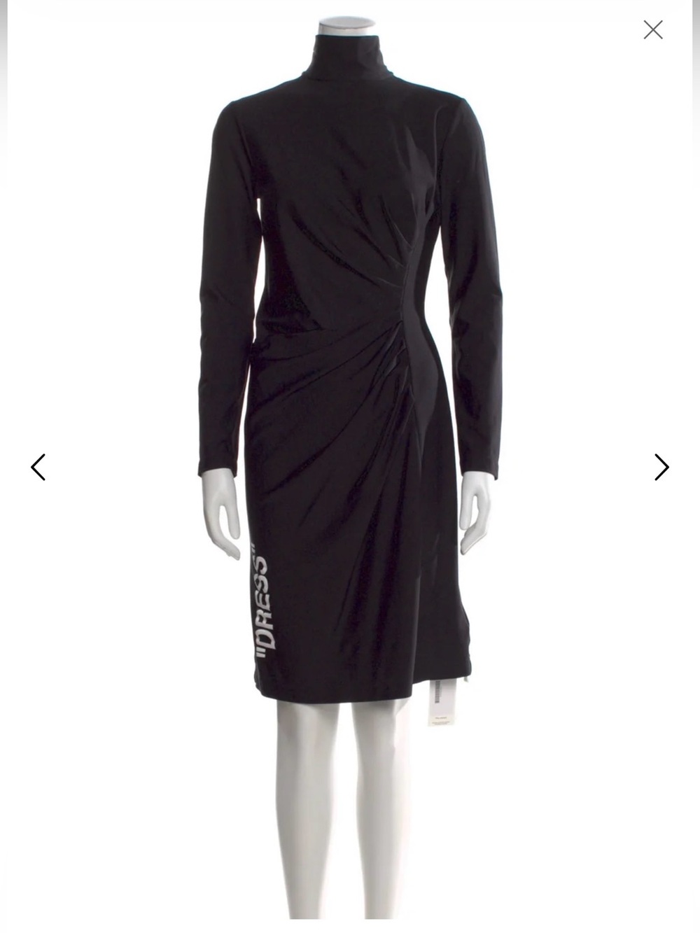 OFF-WHITE 2019 Black Long-Sleeve Ruched Dress, Size Medium, Luxury, Streetwear